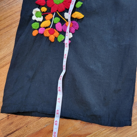 Adorable Mexican Floral Embroidered Black Jumpsuit With Pockets Size S - Picture 14 of 14